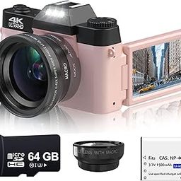Acuvar 4K 48MP Digital Camera for Photography, Vlogging Camera for YouTube with 3.0’’ 180° Flip Screen, WiFi, 16X Digital Zoom, Wide Angle & Macro Lens, Rechargeable Battery, 64GB Micro SD Card Pink-image-75