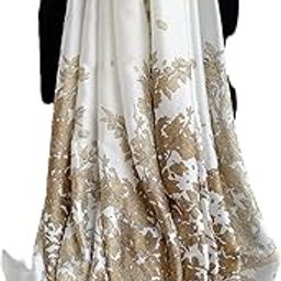 Elegant Floral Print Silk satin Stole, Pink and Grey, Large Rectangle Scarf for Women,Pink Stole-image-34