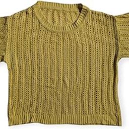 Knitted Pullover Sweater, Mustard Yellow, 100% Cotton for Women and Girls-image-112
