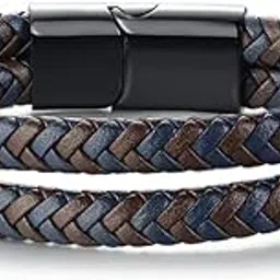 the men thing ENIGMA WEAVE BROWN - Double Genuine Leather Braided Bracelet with Stainless Magnetic Buckle for Men & Boy (8 inch)-picture-22