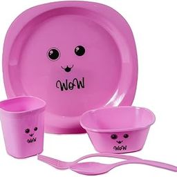 ZORROW MART Dinner Set/Gift Set for Kids Toddler, Plate & Bowl Set of 5 Piece Cartoon Print (1Plate,1Mug, 1Bowl, 1Fork, 1Spoon) (Pink)-image-8
