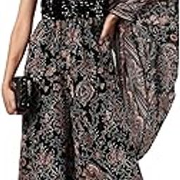 Black & Red Printed Sequin Embellished One Shoulder Jumpsuit-2
