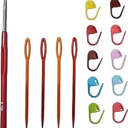 HIMMU'S FASHION HUB Plastic Holder Crochet Hook (Kiroshiya) Knitting Needle + 4 Pcs Plastic Needle + 10 Pcs Crochet Hook Stitch Marker (15 Pcs Combo)-19