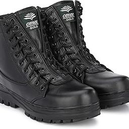 Men's Black Middle-Zip Light Weight Genuine Leather Military and Tactical Combat Army Boot-image-22