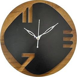 MD Unique 12-Inch Classic & Modern and Stylish Tic Movement Wooden Wall Clock - Black & Light Brown - Analog, Wooden-image-54