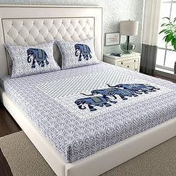 ABHACLOTHO 144 TC 100% Cotton Double Bed Size/Queen Size Bed Printed Flat Bedsheet with 2 Pillow Covers, (Pack of 1), Popularly Known as (90x100) Bed Sheet Double Bed Cotton-picture-12