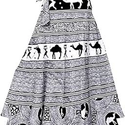 Women's Cotton Printed Wrap Around Maxi Skirts (WA_1003_B&W, Black and White, Free Size)-image-95