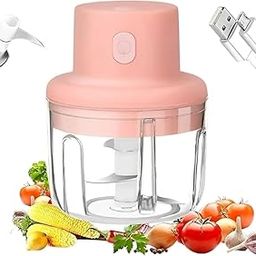 Electric Mini Food Chopper, 250ml Glass Bowl, USB Powered, Pink-image-81