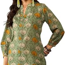 vaamsi Women's Ethnic Motifs Printed Top (VT1325_Green)-picture-7