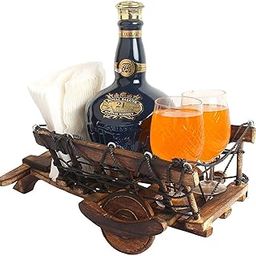 Kesha Spree® Wooden Cart Shaped 1 Wine Bottle and 2 Glass Holder Handmade Wooden Cart for Gift Table Item- - Movable and Sturdy - Export Quality-image-17
