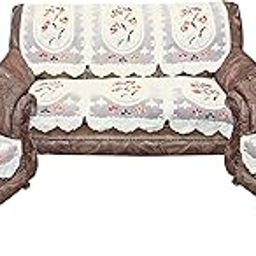 Kuber Industries Cotton Flower Print 5 Seater Slip Sofa Cover Set|Premium Cotton & Flower Print|Pack of 6 (Cream)-image-67