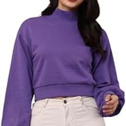 Women's Cotton High-Neck with Full Sleeve Purple Sweatshirt-image-4