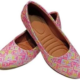 New Cobbler Shoe Factory Women's Ballet Flats, Pink Floral Print, Comfort Cushioned Sole-image-91