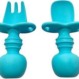 Zikku Baby Feeding Spoons & Forks Set, Easy Grip Silicone, Anti-Choke Design, Gum Friendly, BPA Free, 6M+, 8 CM (Blue)-image-81