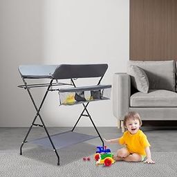 Suicune Baby Diaper Changing Tables, Foldable Changing Table with Wheels, Portable Diaper Changing Station, Adjustable Height Baby Changing Table with Wheels, Safety Belt and Large Storage Rack for Infant-image-27