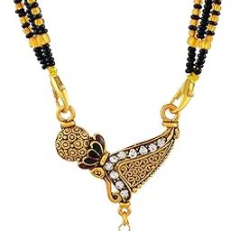 Gold Plated Designer Chic Abstract Wing Cz Stones Mangalsutra with Black Beads Chain-6