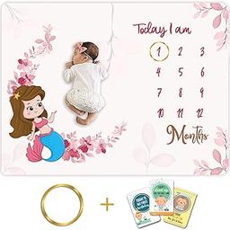 Custom Catch Monthly Milestone Blanket | 1 to 12 Months | Best for Newborn Boy & Girl, Multicolor, Cotton, Skin Friendly, Count 1-image-5