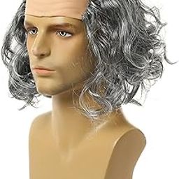 Old Man Balding Wig Cap Balding Crazy Scientists Wig For Halloween Weddings Favors Gray Curly Hair-image-66