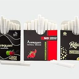 Aarogyam Herbals Tobacco and Nicotine Free Herbal Flavored Cigarette for Relieve Stress and Mood Enhance Product - Double Apple, Watermelon, Relax Flavour - Pack of 3 (30 Sticks)-image-88