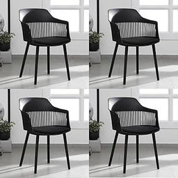Creative Set of 4 Elegant Black Designer Plastic Armchairs with Cushioned Seats and Sleek Vertical Slat Back – Perfect for Dining, Office, and Indoor Décor Spaces. | (Pack of 4)(Black)-image-18