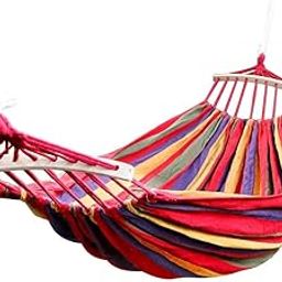REIL RAID Outdoor Camping Canvas Fabric Portable Garden Hammocks Striped Ultralight Outdoor Beach Swing Bed with Strong Rope,Swing for Garden (280 X 80, Red1)-image-96