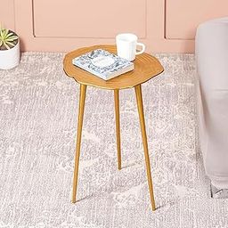 nestroots AlluminiumTable with Designer Metallic Legs for Added Stability| Side Table for Living Room Bar Stool for Bar Restaurant Furniture|21 Inches Height Golden Finish-image-2