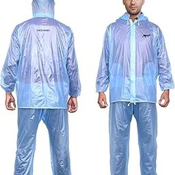 HACER Rock Raincoat with Hood Water Resistant Bike Rainsuit Adjustable Hem Rainwear Set of Top Bottom with Storage Bag (Universal, Blue)-picture-37