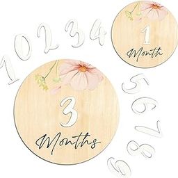 Baby Monthly Milestone, Wooden Baby Milestone Signs, Monthly Milestone Wood Discs, Baby Milestone Discs, Baby Photo Props Cards Interchangeable Number Set of 12 for Baby Growth Recording (Floral)-image-76