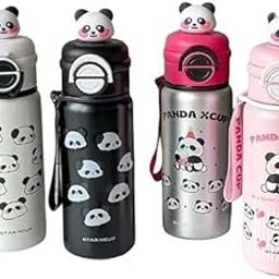 KidsZeeNie® 2 in 1 Stainless Steel Insulated Sipper Water Bottle with Straw & Flip Lid | Leakproof Thermos Flask for Kids & Adults | BPA-Free Travel Thormos with Handle & Wrist Strap- 550 Ml (Panda)-image-73