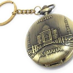 Imported Vintage Antique Collection Designer Taj Mahal India Pocket Watch Key Ring Golden Key Chain-picture-55