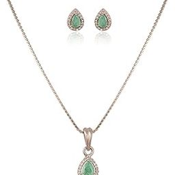 92.5 Sterling Silver Jewellery Pear Green Emerald Solitaire Pendant Set With Chain Necklace For Women/Girls-image-93