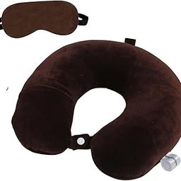 Premium Brown Neck Pillow and Eye Mask Combo for Airplane Travel - Comfortable Velvet Sleeping Eye Mask Included-22