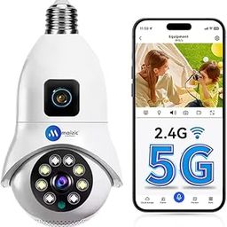 Maizic Smarthome 360° View 3MP+3MP HD 2 Lens/2 Screen View Supercam Pro Wi-Fi Bulb CCTV Camera for Home, Motion Tracking, Full Color Night Vision, Two-Way Talk, Compatible with Indian Holder B22 & E27-28