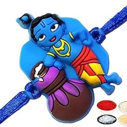 Little Krishna Kisna Kanha Rakhi for Kids Brother, Tikka with Personal Message & Roli Chandan Chawal Mishri Pack for Little Small Bhai Bhaiya-14