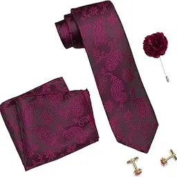 axlon Tie for Men – Paisley Silk Neck Ties Set with Cufflinks Flower Pin, Pocket Square & Black Gift Box, Combo Necktie Sets for Office Wear, Formal Suits & Weddings (Burgundy, AR-FEA1-AW7M)-picture-7