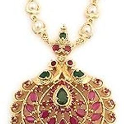 One Gram Micro Gold Plated Peacock Pendant Pearl Chain Necklace for Women and Girls-image-19