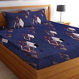 BSB HOME 100% Microfiber Daimond Print Mix N Match Double Bed Sheet with 2 Pillow Covers for Queen Bed, Dark Blue and White-14