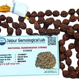 AAA Grade 5 Mukhi Rudraksha Mala for Jaap and Men/Women Wearing (8 mm, Big Size Bead, Lab Certified,108+1,Stomach Length)- Natural Brown Rudraksh Beads - Pack of 1.-61
