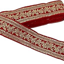 Ushaworks Sequins Velvet Zari Design Lace for Sewing, Decoration & Crafts Elegant Border,Sarees, Lehengas, Dresses, Palazzo, Anarkali Suits, Blouses and DIY Projects 9 Mtr- Red Wide - 2.8 Inch 7CM-image-76