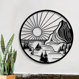 BLIND SHOP Mountain Scene Metal Wall Decor, 11" Black Line Drawing Wall Art, Abstract Minimalist Rustic Nature Wall Decor for Adventure Wall Decor and Garden Home Decor Hanging(black-11in-image-2