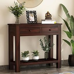 Royal Furniture Decor Solid Sheesham Wood Console Table - Elegant Wooden Side Entrance Table with 2 Drawers Storage - Stylish and Functional Table for Home, Living Room (John, Walnut Finish)-image-93