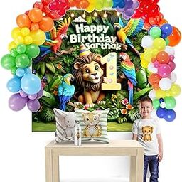 Personalized Jungle Theme 1 Year Birthday Decoration Kit – Party Supplies with Name Banner | Balloons & Cake Topper-image-24