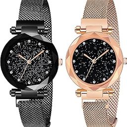 Premium Black Round Diamond Dial with Latest Generation Purple & Rosegold Magnet Belt Analogue Watch for Women Pack of - 2 (DM-PURPLE-ROSEGOLD05)-picture-10
