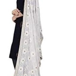 Women's Chiffon Embroidered Dupatta with Zari Embroidery Work (White, Free Size)-image-3