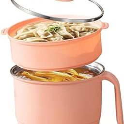 Torzit Multipurpose Electric Cooking Pot 1.5L Mini Hot Pot for Pasta, Egg & Oats Inner Steel Non-Stick Electric Rice Cooker with Lid Multi-Cooker Kettle (Cooking Pot+Steamer Peach)-29