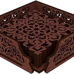 12 FOX Wooden Tea Coaster Dark Brown Wood Handcrafted Coasters Home Kitchen for Tea & Coffee Table Décor Set of 6 |9.5x9.5cm TCCOST017C-22
