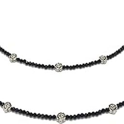 MoRa: Metal Silver Rose Flower in Glossy Black beads Chain Anklet with Silver Hook | For Women | Payal-image-94