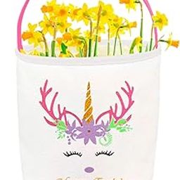 PARTYWIND Unicorn Easter Baskets for Kids Egg Hunt, Easter Unicorn Baskets Bag with Handles, Cute Easter Gifts Birthday Party Supplies Favors for Boys and Girls (Pink)-image-33