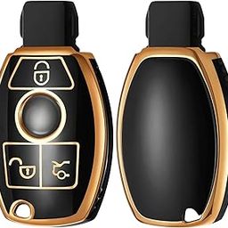 SHOPOFLUX TPU car Key Cover Compatible for Mercedes Benz C E M S CLS CLK GLK GLC G Class 3 Button Smart Key - Black-6