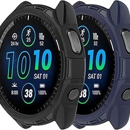 Cover Compatible with Garmin Forerunner 965 Case Soft TPU Anti-Scratch Bezel Bumper Frame Coverage Protective Shell Watch Accessories(Black&Blue)-15